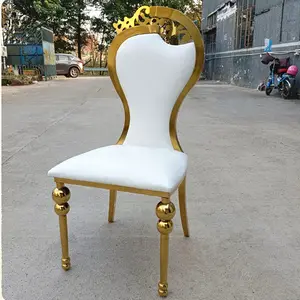 लोकप्रिय यूरोपीय शैली की लक्जरी असबाब वाली डाइनिंग कुर्सियाँ सिंहासन धातु स्टेनलेस स्टील गोल्ड लेग वेडिंग होटल कुर्सी