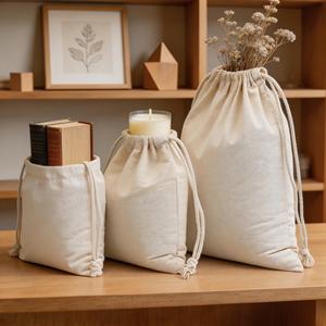 Pochette à cordon en toile de coton de haute qualité personnalisée, sac cadeau en toile épaisse avec cordon - Product Image 5