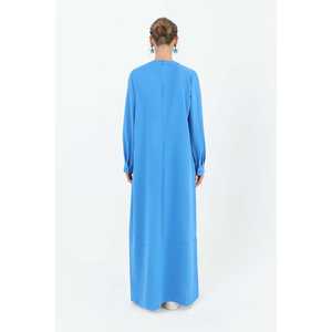 Vestido Casual Holgado con Cuello Redondo y Bolsillos con Cremallera para Mujer, Azul, Tejido Transpirable, para Uso Diario - Product Image 3