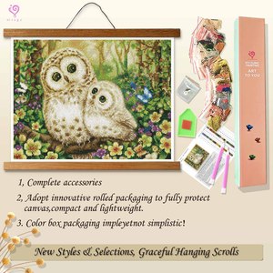 Kit de Peinture Diamant Famille de Hiboux Scène Forestière, Perles Rondes en Strass de Cristal, avec Cadre Rectangulaire, Animal de Dessin Animé DIY - Product Image 4