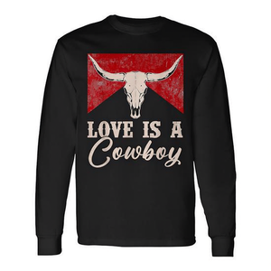 Love Is A Cowboy Western <b>Bull</b> <b>Skull</b> Retro Long Sleeve T-Shirt - Product Image 2