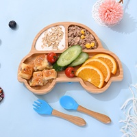 Ensemble de sevrage écologique en bambou pour bébé avec assiette à ventouse en bois et bavoir antidérapant pour bébés et tout-petits