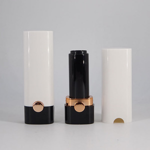 Contenants de rouge à lèvres ovales noirs et blancs avec décorations bouton, en forme de cercle, vente en gros avec logo, emballage cosmétique en ABS - Product Image 6