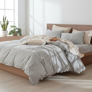 Parure de lit de luxe en coton tissé 400TC, rayée, lavée, avec housse de <span class=keywords><strong>couette</strong></span> et drap-housse, taille King, taille personnalisée, vente en gros - Product Image 4