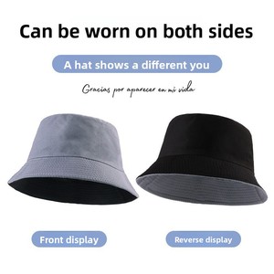 Chapeau de pêcheur double face en pur coton OEM, logo personnalisé, chapeau de soleil simple et élégant pour <span class=keywords><strong>femme</strong></span>, couleur unie de haute qualité, respirant pour étudiant - Product Image 4