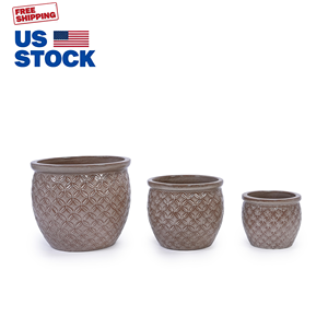 Mdj Ceramic Plant Pots <b>Set</b> Of 3 Round Modern Flower Pots For Indoor Outdoor Garden Use American Style Glazed Finish - Product Image 1