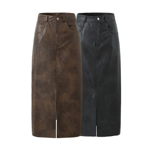 <span class=keywords><strong>Jupe</strong></span> longue en <span class=keywords><strong>cuir</strong></span> décontractée à la mode pour femmes, avec fente <span class=keywords><strong>devant</strong></span>, couleur unie, <span class=keywords><strong>fermeture</strong></span> éclair, 2 coloris - Product Image 1