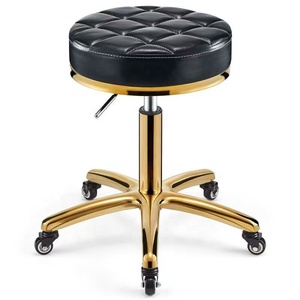 Tabouret de travail moderne et robuste en cuir, pivotant et réglable en hauteur, avec roulettes en acier inoxydable, pour salon de coiffure et institut de beauté - Product Image 5
