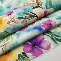 Tissu en Lin 100% Tissé Écologique en Promotion – Motif Floral Imprimé Numérique Vibrant Grandes Fleurs Doux et Respirant pour Robes