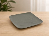 Assiette carrée en céramique grise-verte de 20 cm, base rayée, grès gris ciment, assiette géométrique en porcelaine céramique