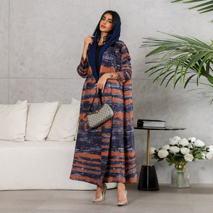 Moyen-Orient <span class=keywords><strong>Grande</strong></span> <span class=keywords><strong>Taille</strong></span> Femmes Arabe Robe À Manches Longues Plissée Vacances Cardigan Imprimé Veste <span class=keywords><strong>Abaya</strong></span> - Product Image 2