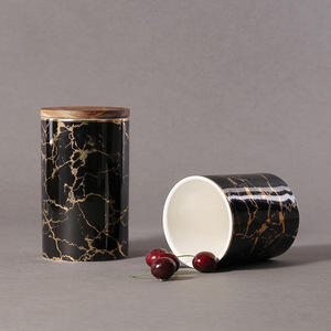 Contenedor de vela de porcelana de mármol, soporte para tarro de té, café, azúcar, tarro de almacenamiento con tapas sólidas, juego de botes de cerámica para Cocina - Product Image 4