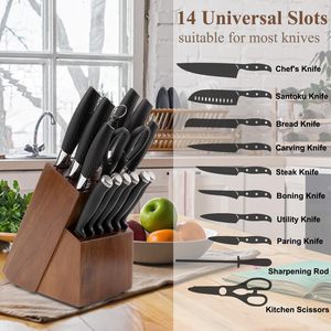 Bloc <span class=keywords><strong>à</strong></span> couteaux en <span class=keywords><strong>bois</strong></span> <span class=keywords><strong>à</strong></span> deux niveaux, 14 emplacements universels, support pour couteaux <span class=keywords><strong>de</strong></span> cuisine, rangement pour comptoir, couteaux <span class=keywords><strong>à</strong></span> manche noir avec <span class=keywords><strong>ciseaux</strong></span> - Product Image 6