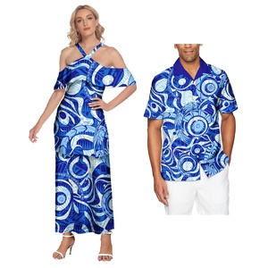 Ensemble Tenue de Couple Robes Élégantes pour Femmes Jupe Sexy à <span class=keywords><strong>Épaule</strong></span> Froide Samoa Impression de <span class=keywords><strong>Tatouage</strong></span> Tenue Décontractée Polynésienne Chemises pour Hommes Assorties - Product Image 1