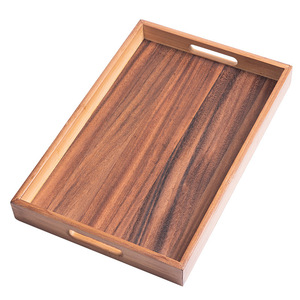 Plateau à thé en bois massif couleur noyer grande taille pour service de thé usage hôtelier - Product Image 5