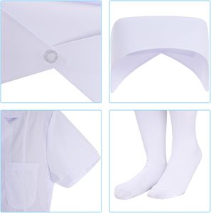 Women's <strong>Nurse</strong> 3pcs Set with White Short Sleeve Lab Coat &amp; Scrubs Woven Fabric White Dress <strong>Outfit</strong> - Product Image 3