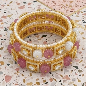 Luxury 925 Silver Monzo Pearl Kundan Bangles Antique Designer Polki <b>Kada</b> Ethnic Wedding Jewelry for Women - Product Image 5