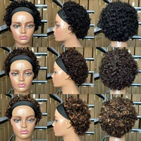 Perruque courte bouclée 12A avec bandeau, cheveux vierges brésiliens, sans colle, fournisseur de perruques courtes bouclées en cheveux humains