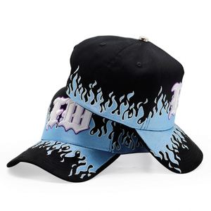 High Quality 5 Panel 3D Embroidered Custom Cotton Rhinestone Satin Lined Flame Baseball Cap Hats - Product Image 6