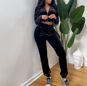 S8826-wholesale <strong>Women</strong> Clothes Velvet 2 Piece Set <strong>Women</strong> <strong>Velour</strong> <strong>Tracksuit</strong> - Product Image 3