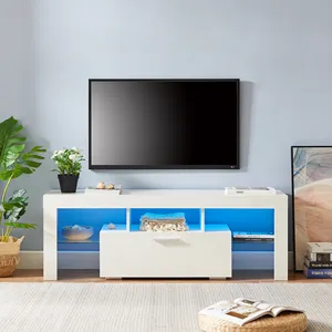 高光泽家用白色发光二极管中密度纤维板现代电视柜，带客厅发光二极管单元