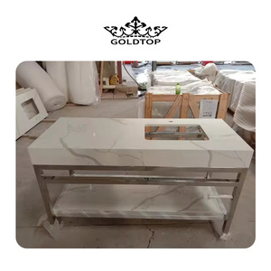 Goldtop nhân tạo thạch anh LAZA Vanity Tops contertops với thép không gỉ, quartzit Đá Bàn - Product Image 2