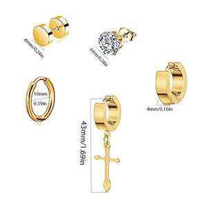 ชุดต่างหูสแตนเลสแบบติดหู ห่วง ครอส แบบห้อย แฟชั่นสำหรับทุกเพศ ของขวัญเครื่องประดับ 1 ชุด - Product Image 2