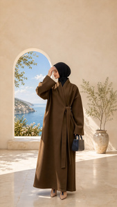 OEM ODM Custom Winter Coat Women <b>Abaya</b> Thick Wool Feel Long <b>Abaya</b> <b>with</b> <b>Belt</b> Dubai Modest Islamic Clothing Open <b>Abaya</b> 261020# - Product Image 3