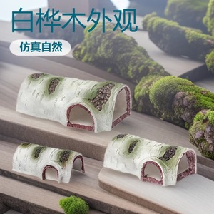 Abri pour reptiles en bois de bouleau, simulation de trous d'arbre en résine, pour lézards, geckos, décoration d'aquarium et aménagement paysager - Product Image 4