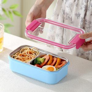 Boîte à lunch durable pour enfants de 500 ml en acier inoxydable 304, 2 compartiments, boîte à lunch portable, passe au micro-ondes, avec couverts - Product Image 3