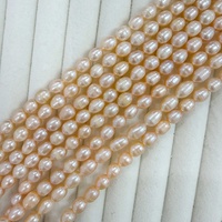 Chaîne de perles de culture d'eau douce de Zhuji, qualité AA, forme riz, 7-8 mm, couleur rose, perles semi-finies pour la fabrication de bijoux
