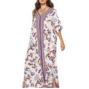 Robes Maxi de Dubaï Offre Spéciale à la mode Robe caftan en soie à col en V - Product Image 1