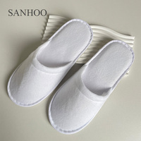 SANHOO OEM écologique personnalisé pas cher impression blanc hôtel pantoufles Eva 5cm semelle bout ouvert pour femmes pantoufles