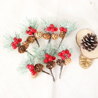 Ramas de Pino Navideñas Artificiales con Conos (Bayas Rojas, 2 Estilos: Normales/Con Efecto de Nieve) para Coronas y Árboles - Decoración Navideña Creativa DIY