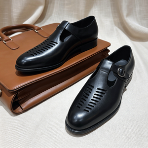 Sandales d'été pour hommes en cuir véritable respirant, sandales habillées en cuir découpé, chaussures d'été formelles pour affaires - Product Image 3