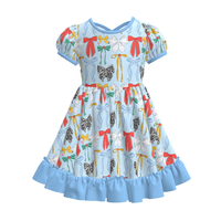 Robe d'été personnalisée à volants imprimée crayon pour fille, ensemble tunique décontracté pour tout-petits et enfants, tenue de rentrée scolaire en soie de lait pour bébés, coupe trapèze