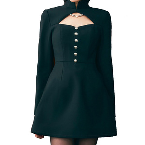 Blazer <span class=keywords><strong>Elegante</strong></span> para Mujer, Otoño-Invierno, Cuello Sólido, Manga Larga, Cierre de Botón, Venta al Por Mayor - Product Image 2