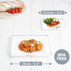 40 Platos Cuadrados Blancos Premium <span class=keywords><strong>de</strong></span> <span class=keywords><strong>Plástico</strong></span> <span class=keywords><strong>Duro</strong></span> con Borde Plateado, Vajilla Desechable Elegante y Vintage para Bodas y Fiestas - Product Image 6