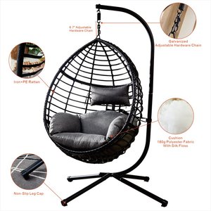 Trong nhà ngoài trời Võng với Đệm kim loại Patio wicker treo trứng ghế với đứng nhôm khung hiên đu ghế - Product Image 3