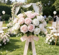 Kunstmatige bruidsdecoratie zijden rozenboeketten bloemen 10 hoofden roze rozenboeket bloemen