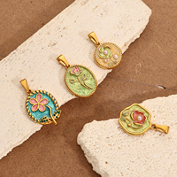 Breloques florales émaillées colorées en acier inoxydable plaqué or 18 carats avec pendentif fleur en perle, accessoires de bijoux DIY pour colliers pour femmes