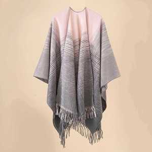Chal de lana de lujo para mujer, de invierno, grande, de ganchillo, tipo suéter, grueso, tipo poncho con borlas, multifunción, al por mayor - Product Image 4