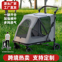 Poussette de luxe carrée en métal Oxford imperméable pour animaux de compagnie, grand transporteur pliable pour chiens et chats avec ceinture et fermeture éclair
