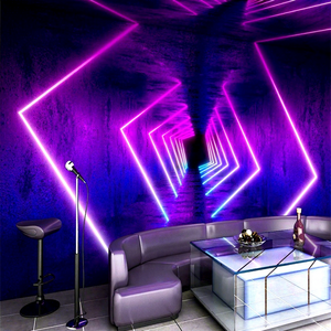 Carta da Parati Moderna con Effetto <span class=keywords><strong>3D</strong></span> e Illuminazione al Neon, Impermeabile e Antistatica, Motivo Botanico per Sfondo Bar - Product Image 1