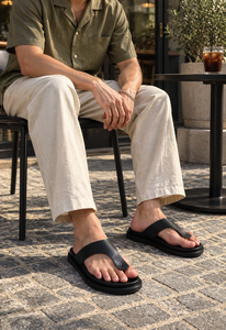 Sandales d'été en cuir véritable faites à la main, à entre-doigts tubulaires, semelle épaisse, amorties et antidérapantes - Product Image 5