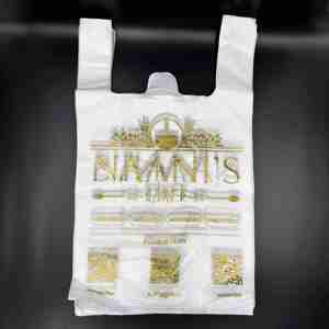 Bolsas de plástico de grado alimenticio con logotipo personalizado impreso flexo para camisetas con asas para almacenamiento de ropa transporte supermercados - Product Image 1