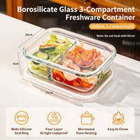 Boîte à lunch en verre, résistante à la chaleur, compatible micro-ondes, hermétique, anti-fuite, récipient pour préparation de repas, couvercle dédié, bol divisé, boîte bento