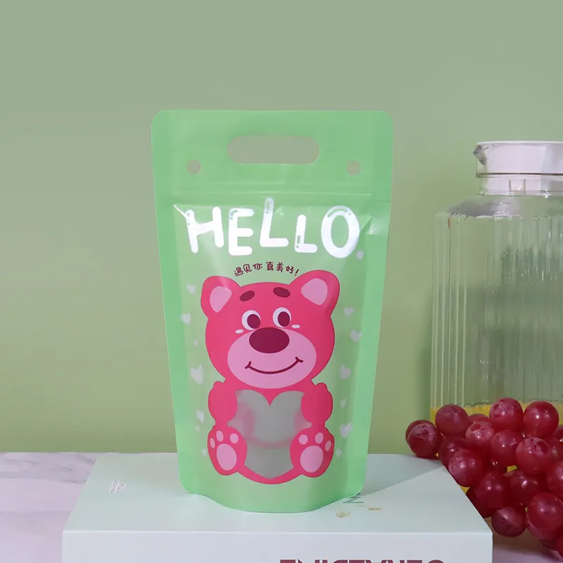 Inventory Cute Cartoon Character Bag 450ml Stand up Soda Juice Beverage Packaging Bag