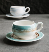 Tasse à café en céramique de luxe en forme d'œuf sphérique avec soucoupe, ensemble unique pour la maison, idéal pour le latte art