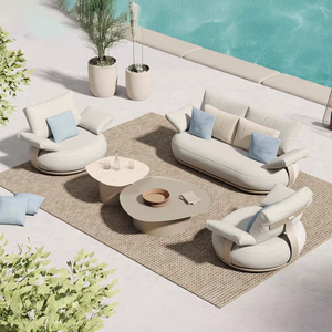 Meubles de patio extérieurs modernes et contemporains pour hôtel, en teck et aluminium, ensembles de canapés de loisirs pour usage en jardin - Product Image 1